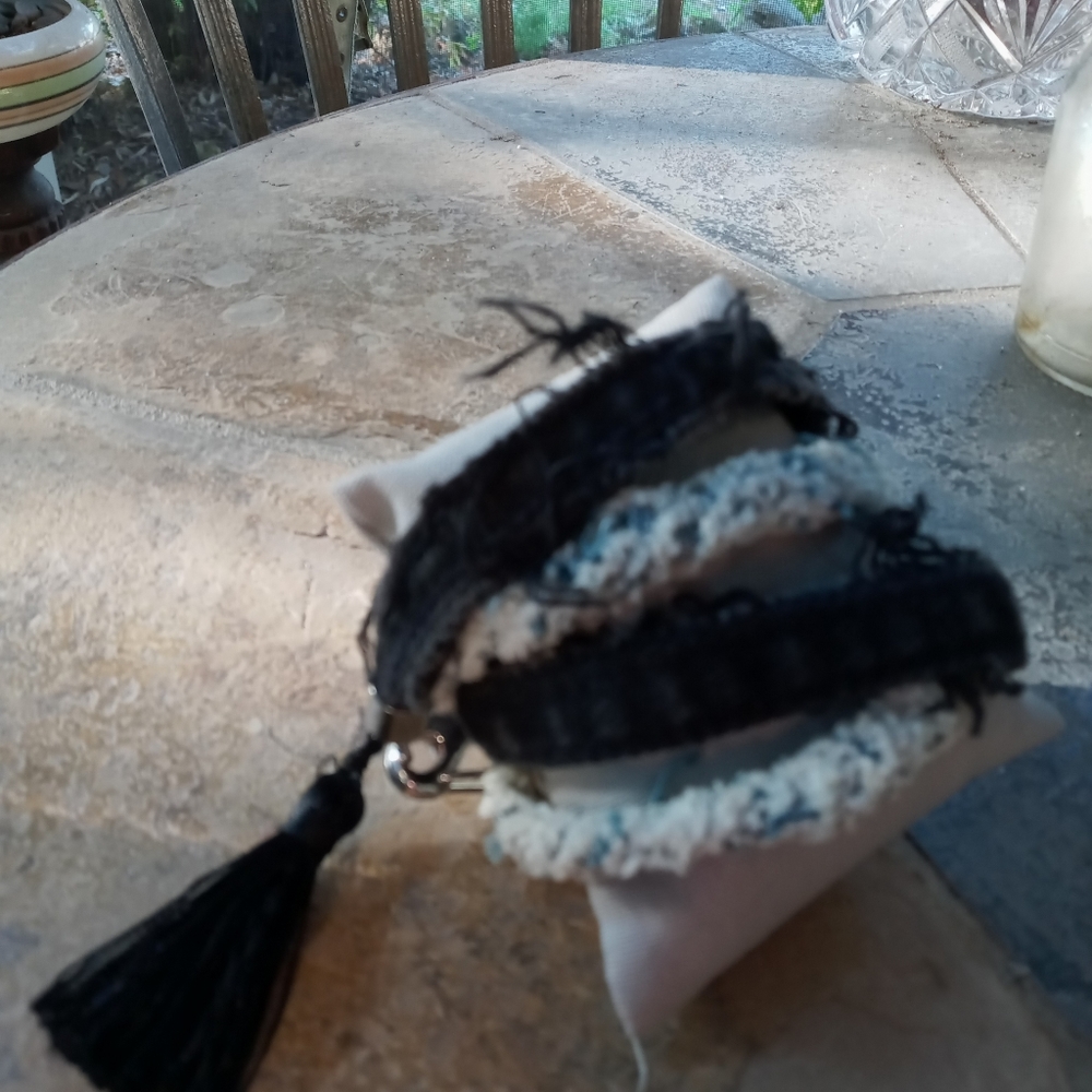 Recycled denim tassel wrap bracelet